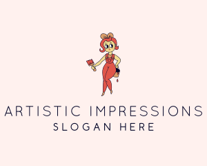 Woman Painter Cartoon logo design