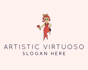 Woman Painter Cartoon logo design