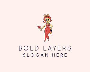 Woman Painter Cartoon logo design