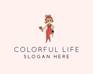 Woman Painter Cartoon logo design