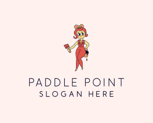 Woman Painter Cartoon logo design