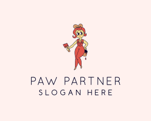 Woman Painter Cartoon logo design