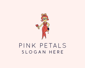 Woman Painter Cartoon logo design