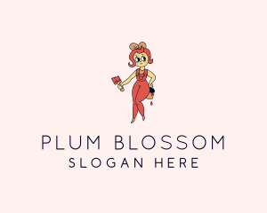 Woman Painter Cartoon logo design