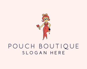 Woman Painter Cartoon logo design