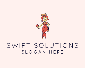 Woman Painter Cartoon logo design