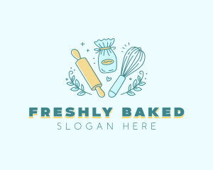 Heart Baking Rolling Pin logo design