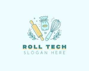 Heart Baking Rolling Pin logo design