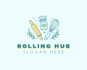 Heart Baking Rolling Pin logo design