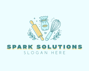 Heart Baking Rolling Pin logo design