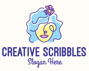 Woman Scribble Flower logo design