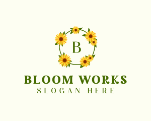 Sunflower Wreath Letter logo design