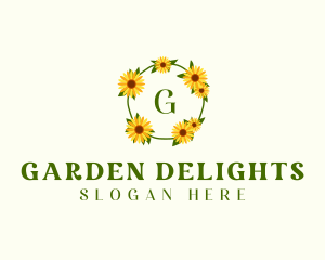 Sunflower Wreath Letter logo design