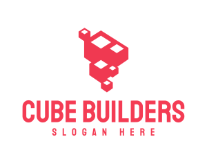 Abstract Red Cube Formation logo design