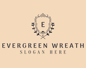 Floral Wreath Shield logo design