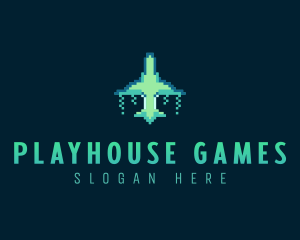 Pixelated Game Spacecraft logo design