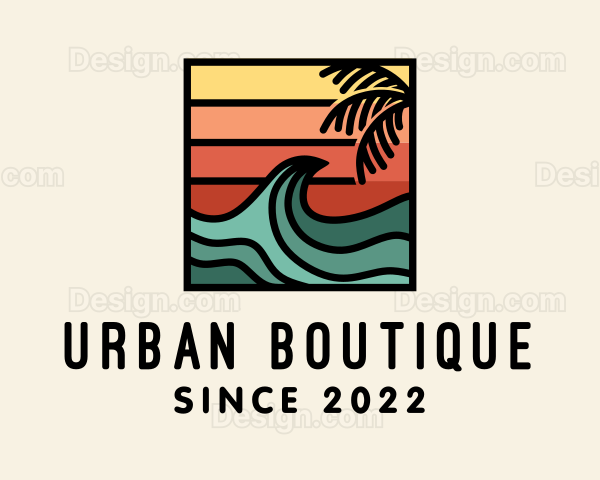 Summer Sunset Surf Wave Logo