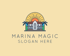 Sun Palm Tree Mansion logo design