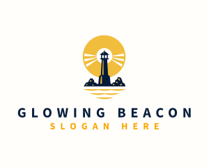 Sunset Lighthouse Sea logo design