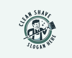 Broom Cleaning Janitor logo design