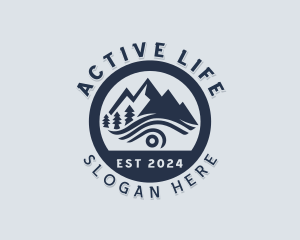 Hiker Trekking Mountain logo design