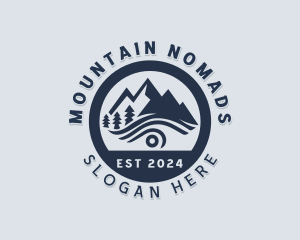 Hiker Trekking Mountain logo design