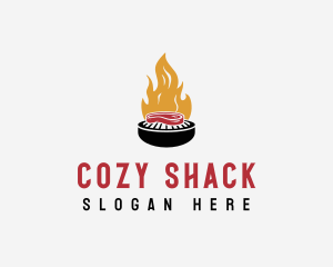 Smoked Grill Steak Fire BBQ logo design