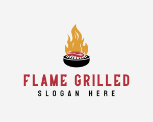 Smoked Grill Steak Fire BBQ logo design