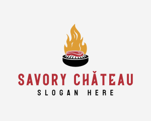 Smoked Grill Steak Fire BBQ logo design