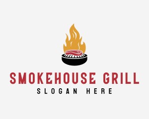 Smoked Grill Steak Fire BBQ logo design