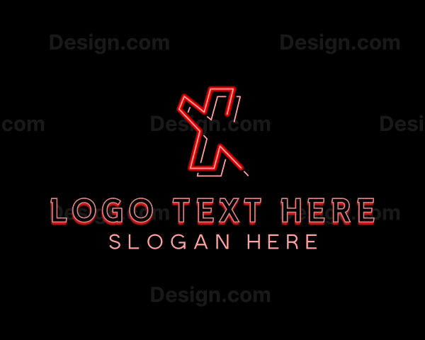 Neon Retro Gaming Letter X Logo