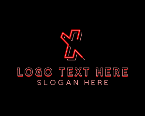 Neon Retro Gaming Letter X Logo