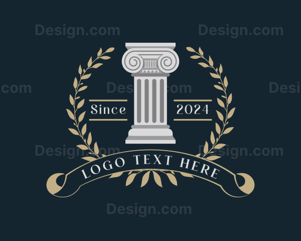 Greek Pillar Column Wreath Logo