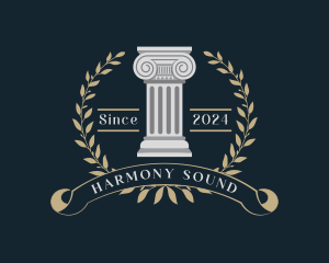 Greek Pillar Column Wreath Logo