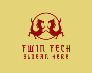 Asian Twin Dragons  logo design