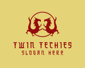 Asian Twin Dragons  logo design