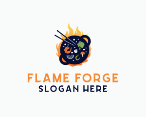 Flame Cooking Wok logo design