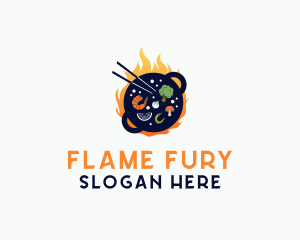 Flame Cooking Wok logo design