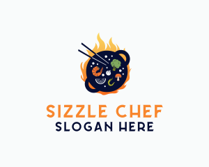 Flame Cooking Wok logo design