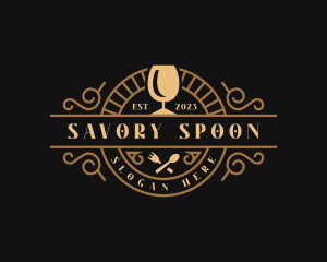 Glass Spoon Fork Gourmet logo design