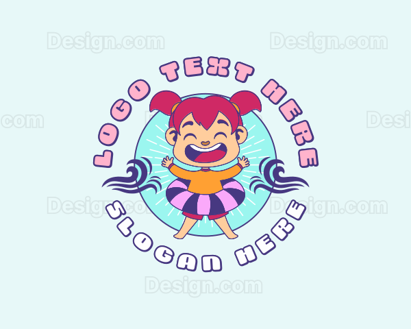 Girl Swimming Floating Ring Logo