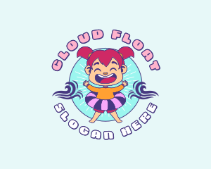 Girl Swimming Floating Ring logo design