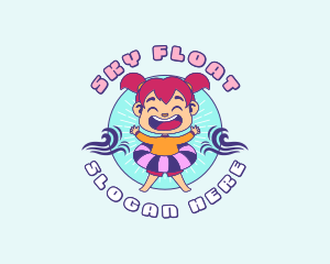 Girl Swimming Floating Ring logo design