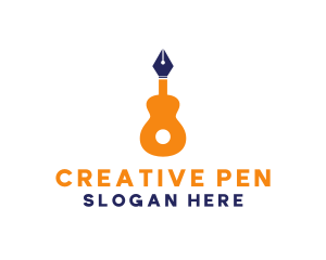 Musician Guitar Pen logo design