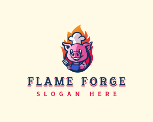 Pig Grill Flames logo design