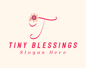 Pink Flower Letter T logo design