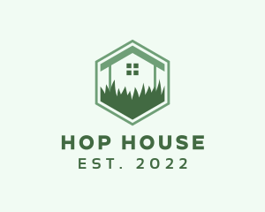 House Leaf Grass Lawn logo design