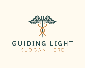 Healthcare Caduceus Staff logo design