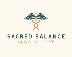 Healthcare Caduceus Staff logo design