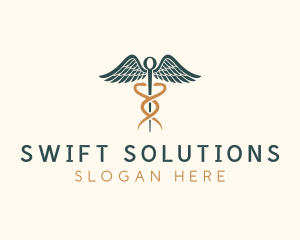 Healthcare Caduceus Staff logo design